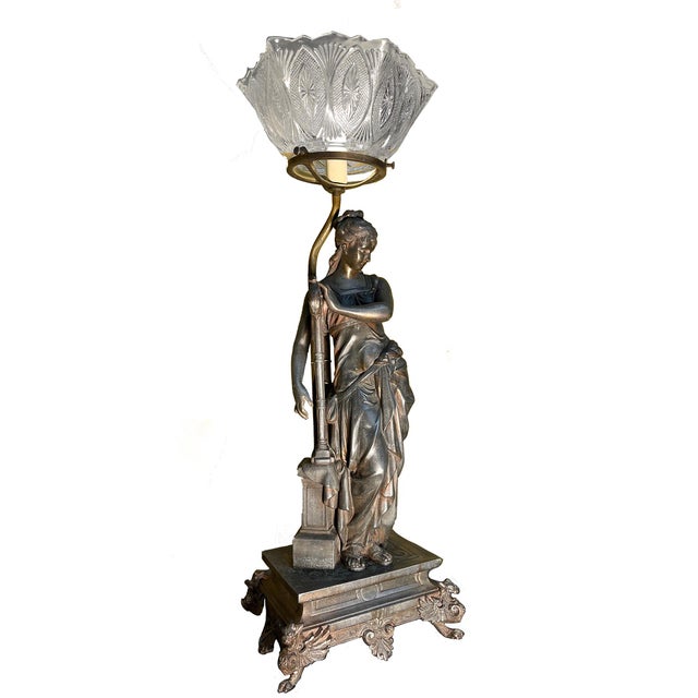 Antique Victorian Metal Woman With Harp Table Lamp For Sale - Image 4 of 12