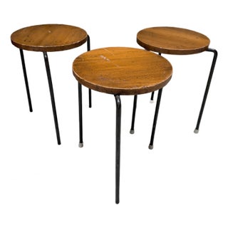 Luther Conover Pacifica Group Nesting Tables -Stools Iron Wood Mid-Century Mod For Sale