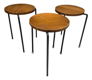 Luther Conover Pacifica Group Nesting Tables -Stools Iron Wood Mid-Century Mod