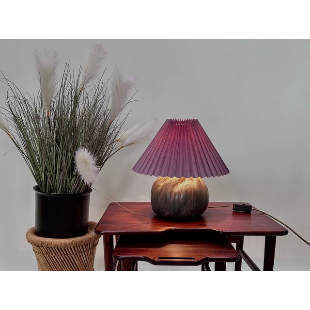 Studio Ceramic Art Table Lamp with Pleated Fabric Lampshade, Germany, 1960s For Sale - Image 13 of 18