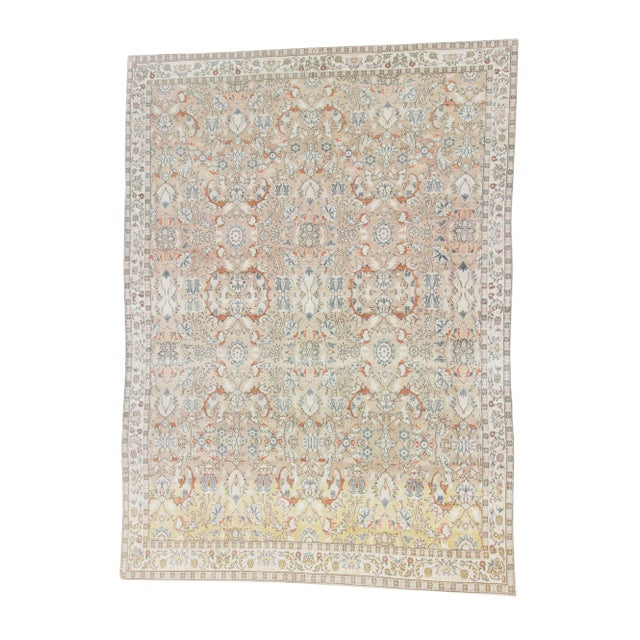 1960s Vintage Floral Turkish Oushak Rug- 9′6″ × 13′1″ For Sale