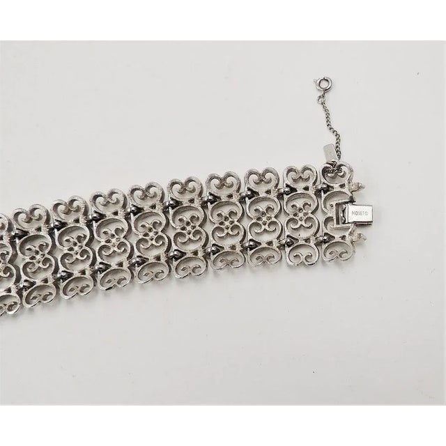 Vintage Monet "Mantilla" Rhodium Plated Filigree 1965 Bracelet For Sale In Philadelphia - Image 6 of 9