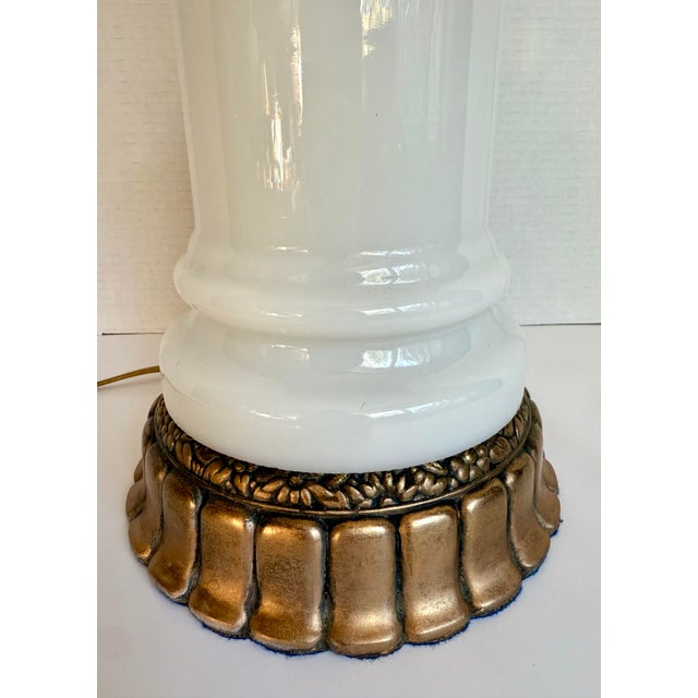Art Deco Art Deco Murano Style Milk Glass & Cobalt Blue Swirl Art Glass Table Lamp For Sale - Image 3 of 12