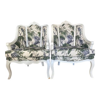 Set of 2 Victorian Style Armchairs in House of Hackney's Paradisa Linen For Sale