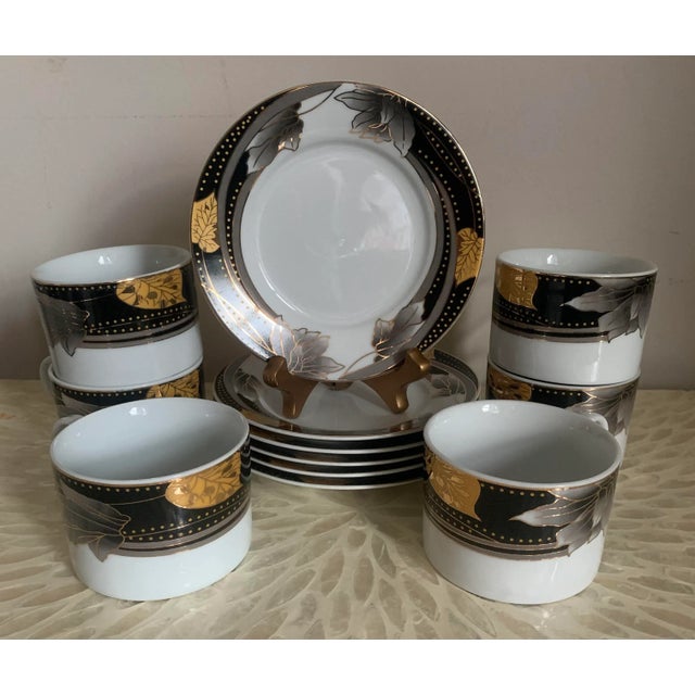 Onyx 1980s Veroni Gold Black & Grey Cappuccino Cups & Saucers Service for 6 - 12 pcs For Sale - Image 8 of 8