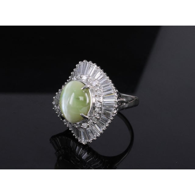 Late 20th Century Rare 8.95ct Natural Chrysoberyl Cat's Eye 2.60ct Diamond Platinum Ring Size 6.5 For Sale - Image 15 of 18