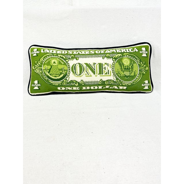 Pop Art Vintage Hand Sewn Needlepoint Dollar Bill Throw Pillow For Sale - Image 3 of 8
