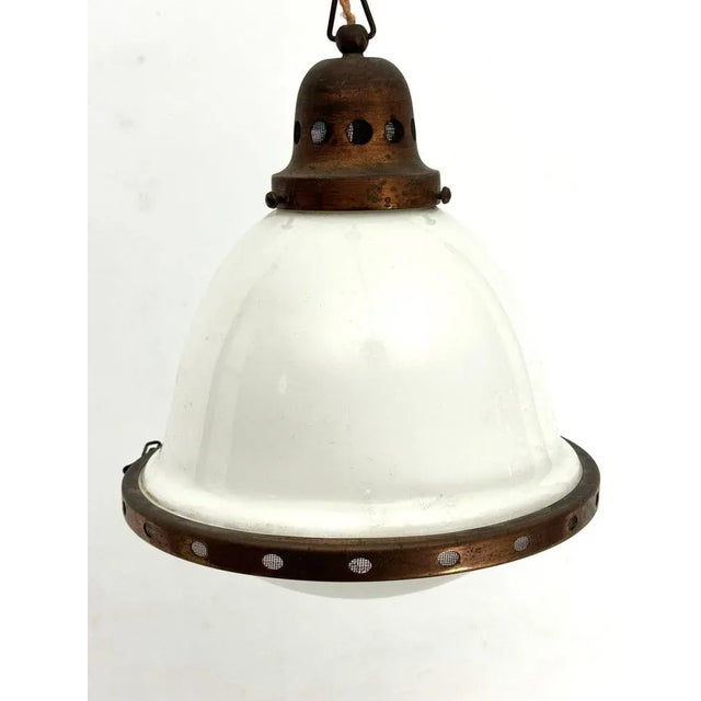 1950s Vintage Industrial Chandelier in Copper and Milk Glass, 1950s For Sale - Image 5 of 10