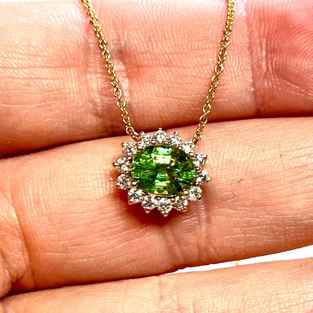 Natural Sapphire Diamond Halo Pendant With Chain 18" 14k YG 3.14 TCW Certified For Sale - Image 12 of 13