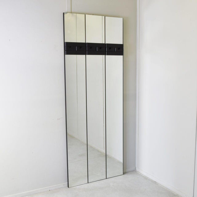 Italian Mirror Coat Rack on Three-Panel Glass and Black Lacquered Wood, 1980s For Sale - Image 4 of 11