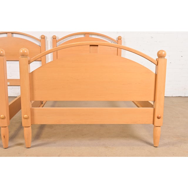 Ethan Allen Modern Carved Solid Maple Twin Size Beds, Pair For Sale - Image 9 of 11