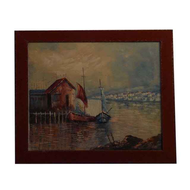 Realism 19th Century Harbor Serenity Oil on Canvas, Framed For Sale - Image 3 of 3