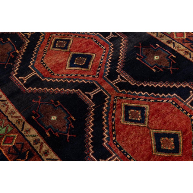 Textile Mid-Century Hand-Knotted Vintage Kurdish Wool Runner With Geometric Medallions For Sale - Image 7 of 9