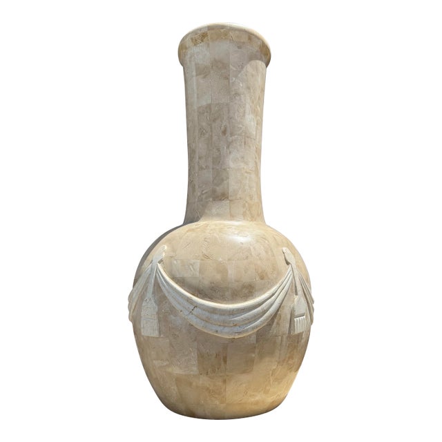Vintage Tessellated Stone Vase With Ribbons For Sale