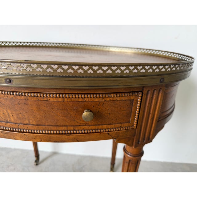Vintage Baker Furniture Louis XVI-Style Bouillotte Side Table With Brass Gallery and Single Drawer For Sale - Image 9 of 16