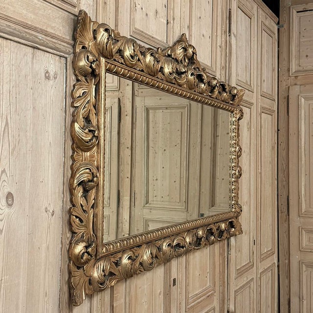 Grand Mid-Century Italian Baroque Pierced Giltwood Mirror For Sale - Image 13 of 15