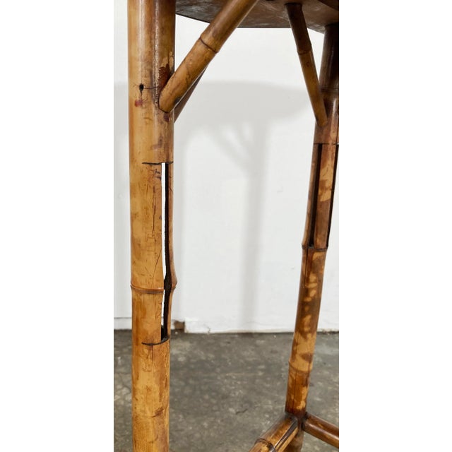 Antique Hand Painted Chinoiserie Style Scorched Bamboo Table For Sale - Image 9 of 13