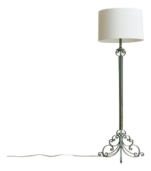 1940s French Verdigris Wrought Iron Floor Lamp with Shade