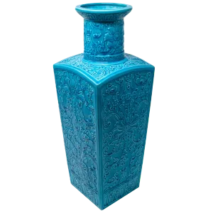 Qing Dynasty Chinese Turquoise Blue Glazed Monochromed Square Vase