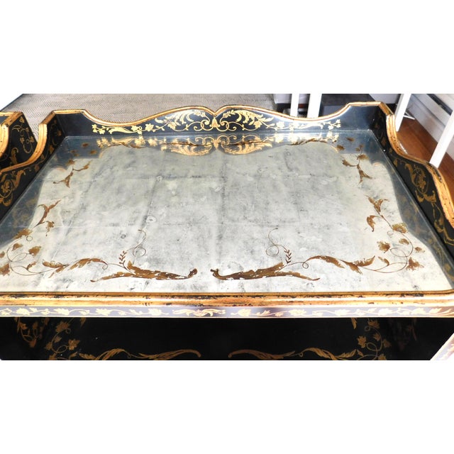 Chinoiserie Mercury Glass Side Black Lacquer Tables, European Crossroads, John Richard, a Pair For Sale - Image 4 of 16