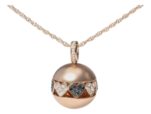 18K Rose Gold 3/8 Cttw Black and White Diamond Ball with Filigree Heart and Cluster Design 18" Pendant Necklace (Black and G-H Color, SI1-SI2 Clarity)
