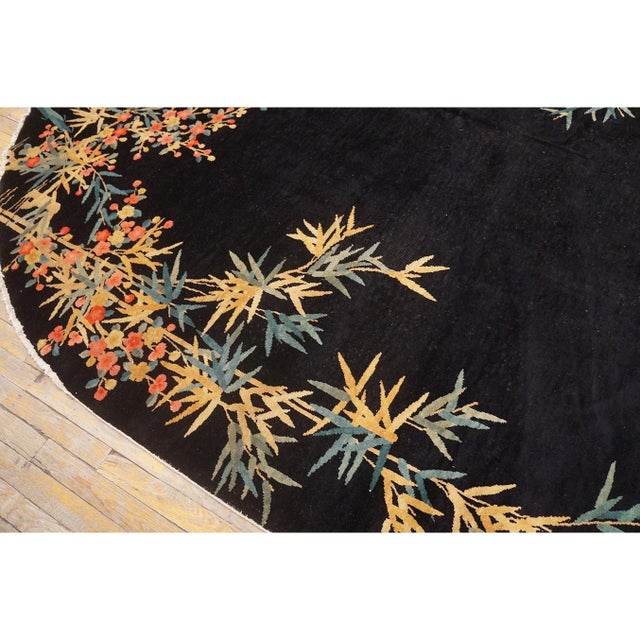 1920s 1920s Black Open Field Antique Artistic Art Deco Bamboo Design Chinese Oval Rug For Sale - Image 5 of 10