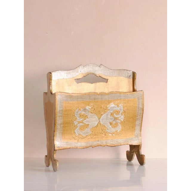 Vintage Wooden Florentine Magazine Rack, 1950s For Sale - Image 4 of 9