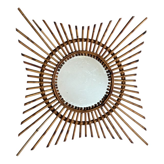 Vintage Rattan Sun Mirror, 1950s For Sale