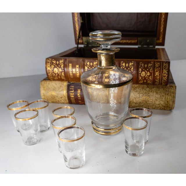 Brown Mid-Century French Faux Leather Book Decanter Tantalus Bar Set For Sale - Image 8 of 12