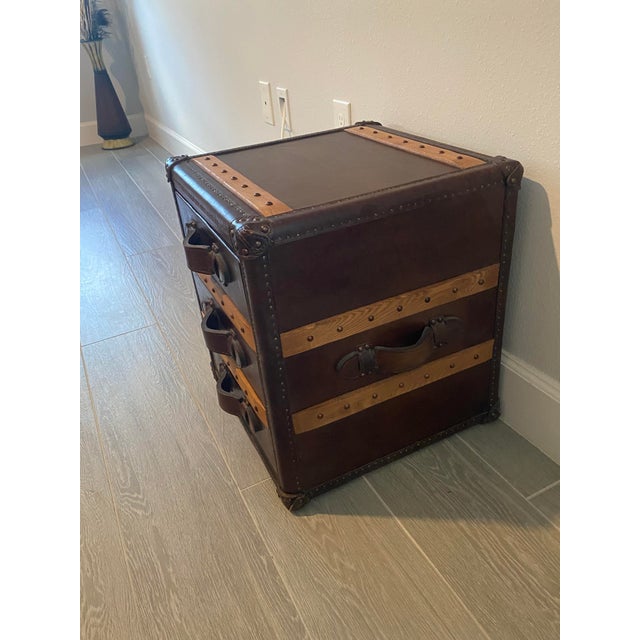 Two drawer leather/wood side table which can be used as a nightstand. Part of the Timothy Oulton Stonyhurst product line....