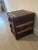 Two drawer leather/wood side table which can be used as a nightstand. Part of the Timothy Oulton Stonyhurst product line....