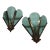 Pair Vintage Art Deco Nouveau Brass Cut Glass Fixture Slip Shade Wall Sconces Lamp Ship Light For Sale