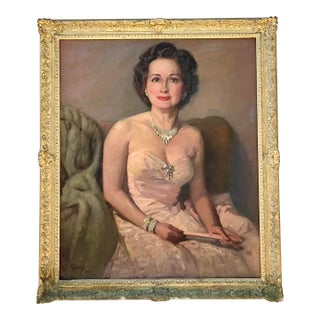 Vintage Regency Original Oil Portrait on Canvas For Sale