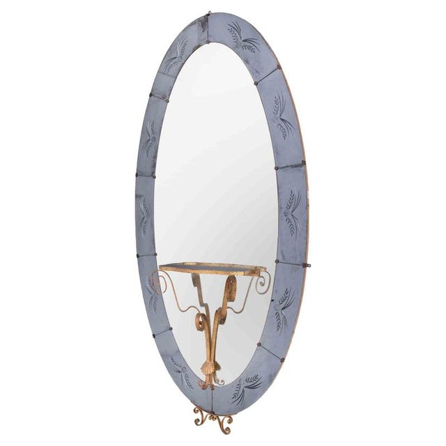 Metal Oval Mirror with Integrated Console from Cristal Art, Italy, 1960s For Sale - Image 7 of 7