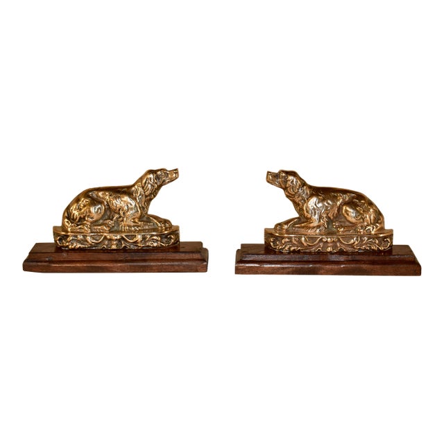 Pair of 19th Century Cast Spaniel Mantle Decorations For Sale
