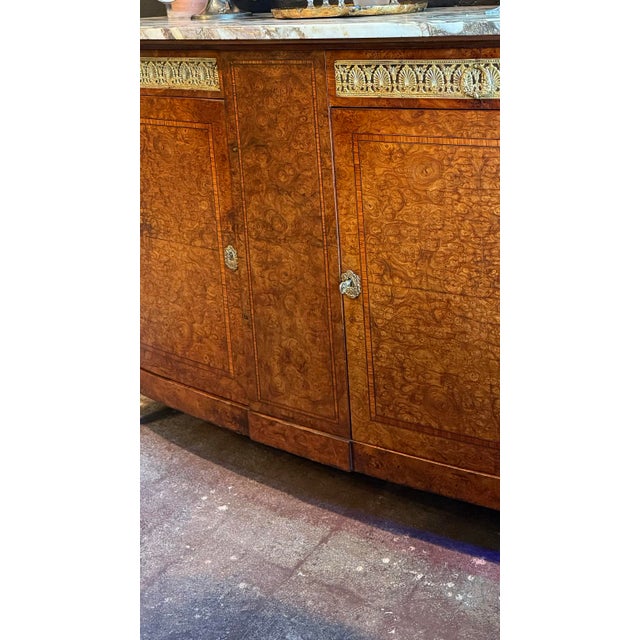 1940s French Louis XVI-Style Walnut Sideboard Credenza With Marble Top For Sale - Image 10 of 10