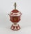 Rust red hexagon tole urn lamp, hand painted with delf figurine design and leave, floral for border design Two Worlds Arts...