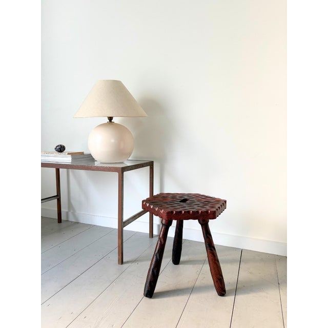 Brown Brutalist Colonial Style Carved Tripod Stool, Spain, 1940s For Sale - Image 8 of 8