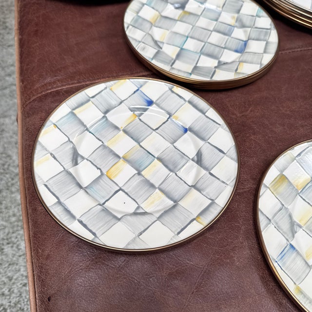 2010s Mackenzie Childs Enamelware Sterling Check Dinnerware, Set of Twenty-Six For Sale - Image 5 of 12