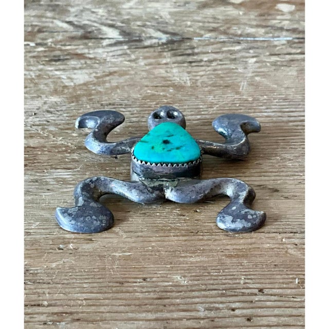 Metal Vintage Native American Silver Inlaid Turquoise Pendant For Sale - Image 7 of 12