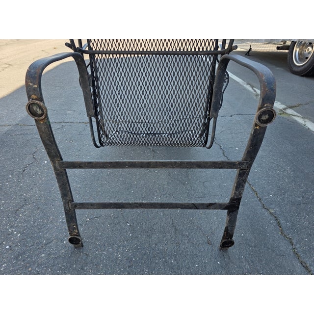 Vintage Russell Woodard Attributed Cantilever High Back Wrought Iron Briarwood Daisy Patio Chair For Sale - Image 17 of 17