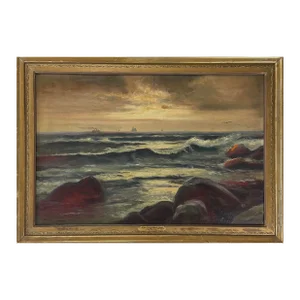 Jacques Willett (Russian/American 1882-1958) Expressionist Seascape at Sunset With Boats, Signed (C. 1910, Oil on Canvas)