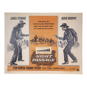 Rare Vintage Original 1957 Movie Poster of James Stewart & Audie Murphy in Universal Pictures Co. "Night Passage" (No. 57 of 385)