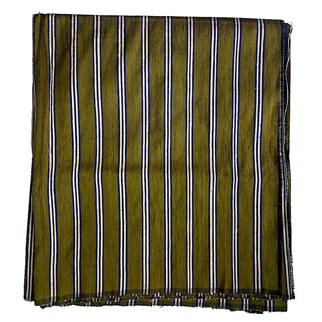 Brunschwig & Fils 2 Ply Thai Silk Fabric in Olive Green With Gold and Navy Blue Club Stripe, 4 Yards For Sale - Image 4 of 7