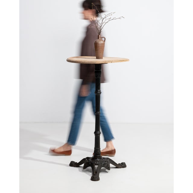 Mid 20th Century Cast Iron Bistro Table With Oak Top For Sale In Greensboro - Image 6 of 8