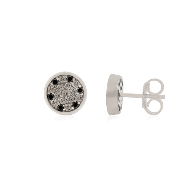 Art Deco Contemporary Sterling Silver White & Black Diamond Earrings- A Pair For Sale - Image 3 of 12