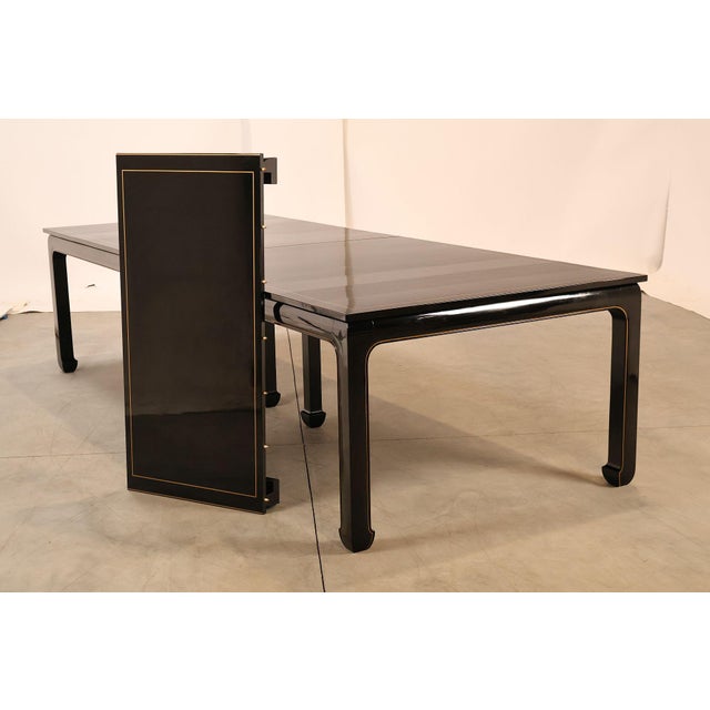 Custom Black Lacquered 12 Foot Extendable Dining Table With Gold Line Inlay For Sale - Image 18 of 18