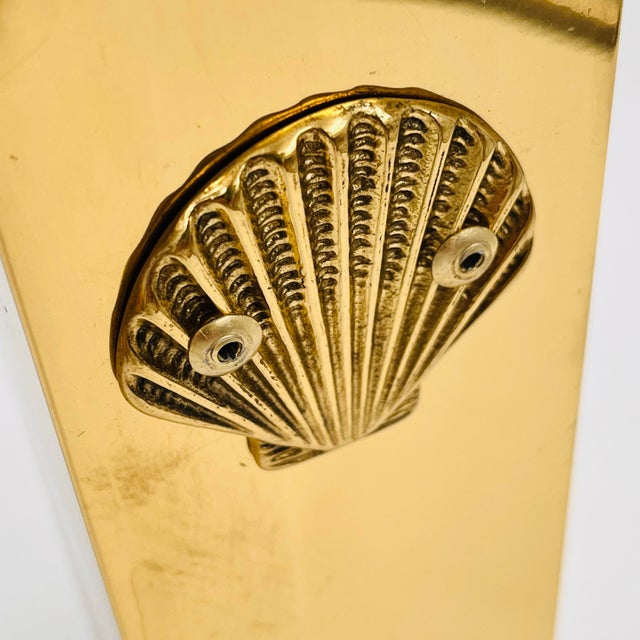 Vintage Brass Wall Mounted Match Stick Holder With Scallop Shell For Sale - Image 4 of 9