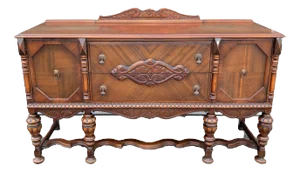 Vintage Early 20th Century Jacobean Style Walnut Sideboard Buffet Credenza