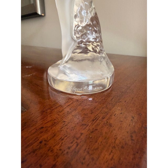 White 1980s “Lalique of France ‘Nude Dancer’ Frosted Crystal Girl Sculpture” Measuring 4.5”w × 10”h. For Sale - Image 8 of 10